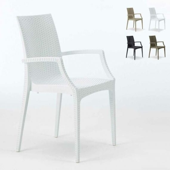 Chaise de jardin fauteuil accoudoirs bar café restaurants en Poly-rotin BISTROT ARM Grand Soleil | Blanc 7640179386173 S6625B
