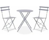 Set bistrot - ensemble repas de jardin - Table pliante + 2 chaises - Structure : acier - Coloris : Gris 3612408474191 WDS105GREY