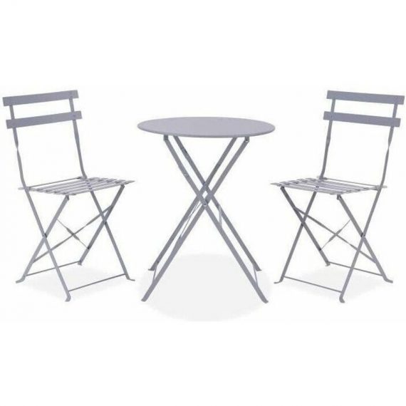 Set bistrot - ensemble repas de jardin - Table pliante + 2 chaises - Structure : acier - Coloris : Gris 3612408474191 WDS105GREY
