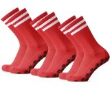 3 paires de chaussettes de football antidérapantes, chaussettes de sport respirantes à séchage rapide pour le fitness en plein air,Red 755924449038 Y25599R-3