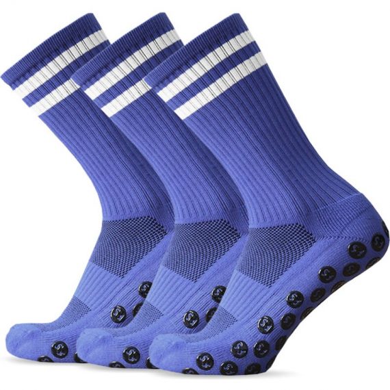 3 paires de chaussettes de football antidérapantes, chaussettes de sport respirantes à séchage rapide pour le fitness en plein air,Bleu 755924449021 Y25599BL-3