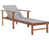 Youthup - Chaise longue de jardin Bain de soleil avec Accoudoir Résine tressée et bois d'acacia massif Gris - Gris 3748053439770 48704-FR
