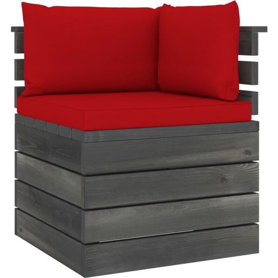 Canapé d'angle palette de jardin avec coussin Bois de pin - Rouge 3750102128900 3061653-FR