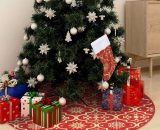 Jupe de sapin de Noël de luxe avec chaussette Rouge 90 cm Tissu - Rouge - Youthup 3750102244747 330275-FR