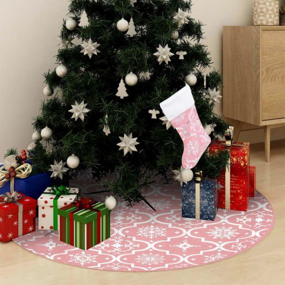 Jupe de sapin de Noël de luxe avec chaussette Rose 122 cm Tissu - Rose - Youthup 3750102244754 330285-FR