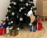 Jupe de sapin de Noël de luxe avec chaussette Jaune 90 cm Tissu - Jaune - Youthup 3750102244761 330290-FR