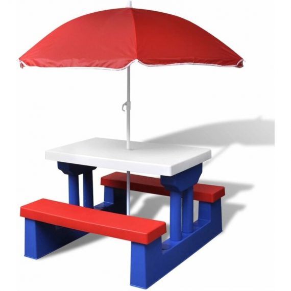 Youthup - Table et bancs de pique-nique avec parasol pour enfants - Multicolore 3750102166483 41455-FR