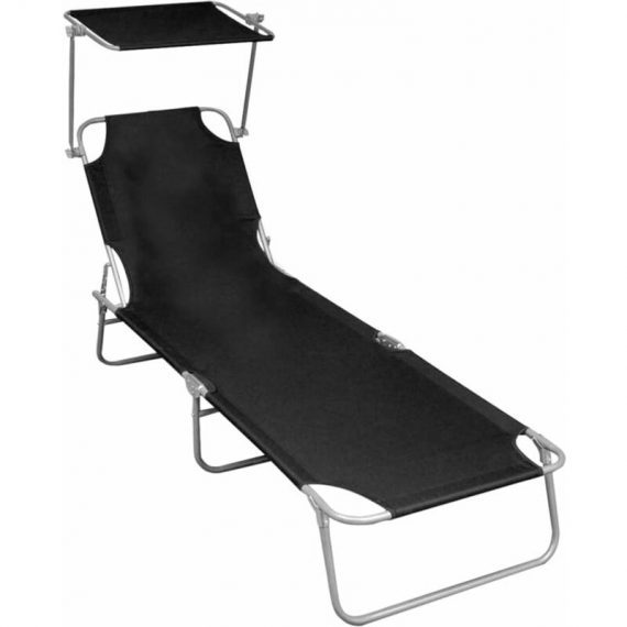Chaise longue pliable avec auvent Noir Aluminium - Noir 3750102169477 47770-FR