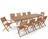 Ensemble table extensible, 8 chaises et 2 fauteuils bois d'eucalyptus - Bois 3663095042453 106587