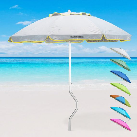 Parasol de plage aluminium leger visser protection uv 200 cm Afrodite | Blanc - Argent - Girafacile 7640169386411 GF20ALUVS