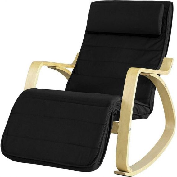 Rocking Chair, Fauteuil à bascule avec repose-pieds réglable design, Fauteuil berçante, Fauteuil relax, Bouleau Flexible (Noir)FST16-Sch SoBuy® 6900021336659 FST16-SCH