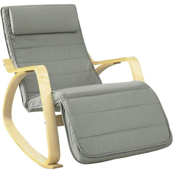Fauteuil à Bascule avec Repose-Pied Réglable Design Rocking Chair Fauteuil Relax Bouleau Flexible (Gris) FST16-DG SoBuy® 4251388605950 FST16-DG