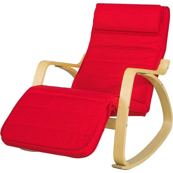 Sobuy - Rocking Chair, Fauteuil à bascule avec repose-pieds réglable design, Fauteuil berçante, Fauteuil relax, Bouleau Flexible (Rouge) FST16-R ® 6900021336635 FST16-R