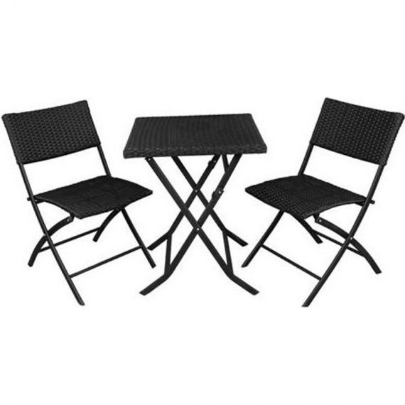 Salon de jardin bistro pliable rotin carrée table avec 2 chaises pliantes - noir - noir  MA_G34000234