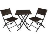 Salon de jardin bistro pliable rotin carrée table avec 2 chaises pliantes - marron - marron  MA_G34000233
