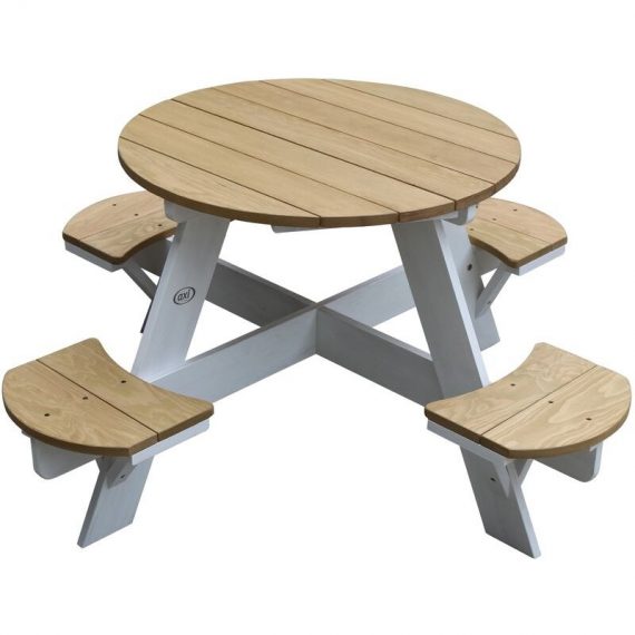Ufo Table de Pique Nique ronde pour enfants en bois | Table ronde enfant pour le jardin en marron et blanc avec 4 sièges - Marron - AXI 8717973935087 A031.002.01