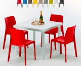 Table Carrée Blanche 90x90cm Avec 4 Chaises Colorées Grand Soleil Set Extérieur Bar Café Rome Love | Rouge 7640179394420 S7090SETB4RR