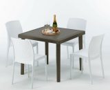 Table carrée et 4 chaises colorées Poly-rotin résine 90x90 marron | Boheme Blanc 7640179382502 S7090SETMK4SBB