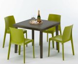 Grand Soleil - Table carrée et 4 chaises colorées Poly-rotin résine 90x90 marron | Rome Anis vert 7640179382427 S7090SETMK4RVA