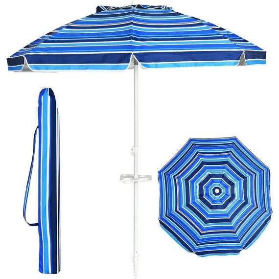 GOPLUS Parasol de Plage 2,2M Parasol Inclinable de Patio avec Porte-gobelet, Parapluie Rond de Jardin avec Protection Solaire et Auvent Démontable, 736542311877 PQ81826OZFR