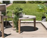 HANS - Table basse de jardin ronde béton 81x81 cm pieds en bois acacia - Gris 3302538200226 3302538200226