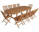 Salon de jardin en teck LOMBOK - table ovale extensible - 10 places - Marron 3701227209098 SETTEC12