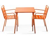 Palavas - Table de jardin carrée et 2 fauteuils acier orange - Orange 3663095026231 104803