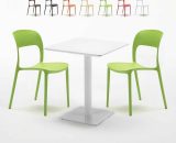 Table carrée 60x60 blanche avec 2 chaises colorées Restaurant Lemon | Couleur: Vert 7640179397964 SET2SHO60BBRESV