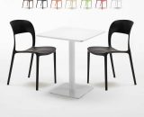 Table carrée 60x60 blanche avec 2 chaises colorées Restaurant Lemon | Couleur: Noir 7640179397940 SET2SHO60BBRESN