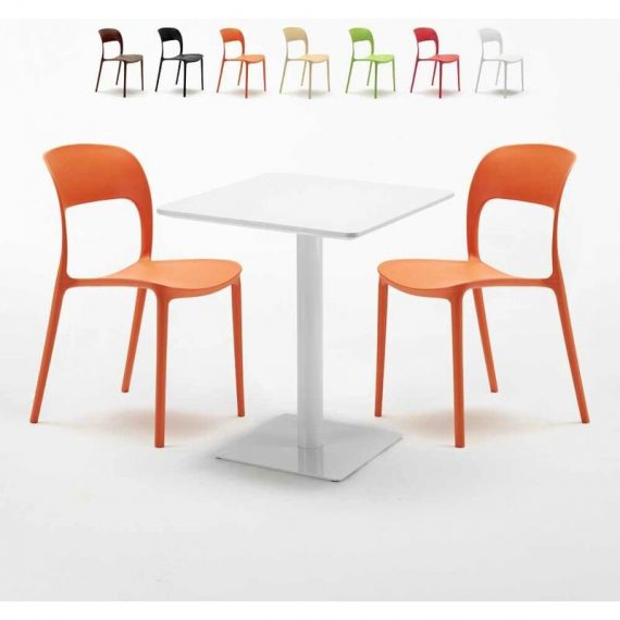 Ahd Amazing Home Design - Table carrée 60x60 blanche avec 2 chaises colorées Restaurant Lemon | Couleur: Orange 7640179397957 SET2SHO60BBRESA