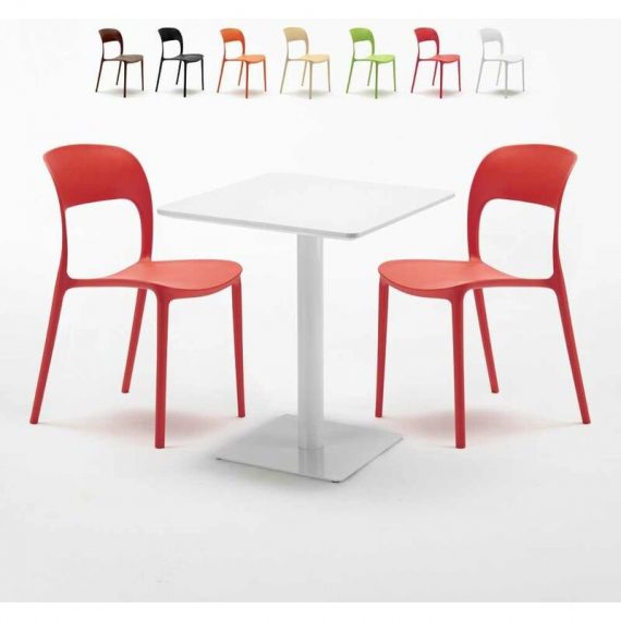 Ahd Amazing Home Design - Table carrée 60x60 blanche avec 2 chaises colorées Restaurant Lemon | Couleur: Rouge 7640179397933 SET2SHO60BBRESR