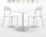 Table carrée 60x60 blanche avec 2 chaises colorées Restaurant Lemon | Couleur: Blanc 7640179397926 SET2SHO60BBRESB
