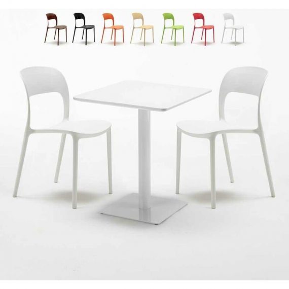 Table carrée 60x60 blanche avec 2 chaises colorées Restaurant Lemon | Couleur: Blanc 7640179397926 SET2SHO60BBRESB