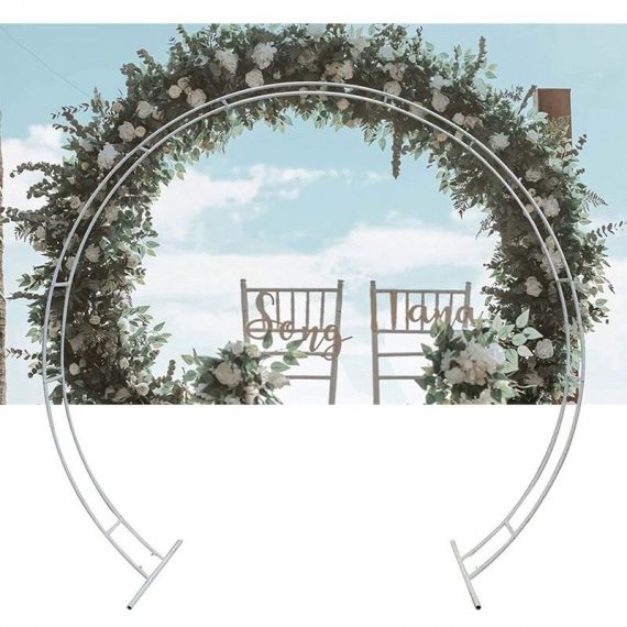 Arche de mariage ronde - Double tube en fer - Pour fête d'anniversaire, mariage, remise de diplôme, fête - 2,7 × 2,3 m (blanc)  19970424519