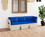 Canapé palette à 3 places de jardin avec coussins Bois d'épicéa - Bleu - Vidaxl 8720286273302 3063406