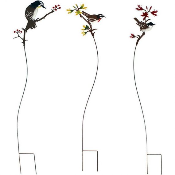 Set de 3 tuteurs oiseaux sur branches 20x93cm - Rouille patiné 3701010613569 1075
