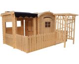 Timbela - M505+M080M Maison en bois avec abri et terrasse pour enfants - Maison de jeux pour l'extérieur - maison jardin enfant exterieur bois 653078925210 M505+M080M