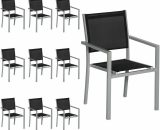 Lot de 10 chaises en aluminium gris - textilène noir - Noir 3701227214849 1250NG-10
