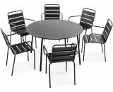 Palavas - Table de jardin ronde et 6 fauteuils acier gris - Gris 3663095019936 104220