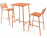 Palavas - Table de bar et 2 chaises hautes en métal orange - Orange 3663095036728 105930