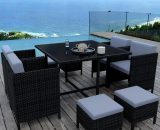 Munga 8 Places - Ensemble encastrable salon / table de jardin résine tressée-Noir/Gris - Noir 3664380000103 CN-FR10142