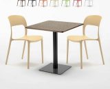 Ahd Amazing Home Design - Table carrée 60x60 pied noir et plateau bois avec 2 chaises colorées Restaurant Kiss | Couleur: Beige 7640179397568 SET2SHO60LNRESCR
