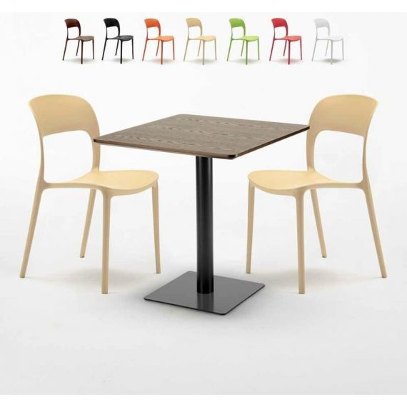 Ahd Amazing Home Design - Table carrée 60x60 pied noir et plateau bois avec 2 chaises colorées Restaurant Kiss | Couleur: Beige 7640179397568 SET2SHO60LNRESCR