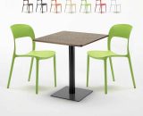Table carrée 60x60 pied noir et plateau bois avec 2 chaises colorées Restaurant Kiss | Couleur: Vert 7640179397612 SET2SHO60LNRESV