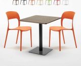 Ahd Amazing Home Design - Table carrée 60x60 pied noir et plateau bois avec 2 chaises colorées Restaurant Kiss | Couleur: Orange 7640179397605 SET2SHO60LNRESA
