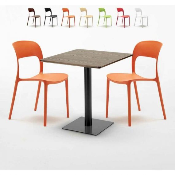 Ahd Amazing Home Design - Table carrée 60x60 pied noir et plateau bois avec 2 chaises colorées Restaurant Kiss | Couleur: Orange 7640179397605 SET2SHO60LNRESA