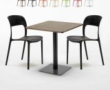 Ahd Amazing Home Design - Table carrée 60x60 pied noir et plateau bois avec 2 chaises colorées Restaurant Kiss | Couleur: Noir 7640179397599 SET2SHO60LNRESN