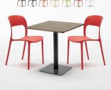 Table carrée 60x60 pied noir et plateau bois avec 2 chaises colorées Restaurant Kiss | Couleur: Rouge 7640179397582 SET2SHO60LNRESR