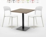 Table carrée 60x60 pied noir et plateau bois avec 2 chaises colorées Restaurant Kiss | Couleur: Blanc 7640179397575 SET2SHO60LNRESB