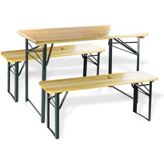 Table et bancs de brasserie - Ensemble de jardin 3 pièces 120 x 60 cm 4031765410014 D41001